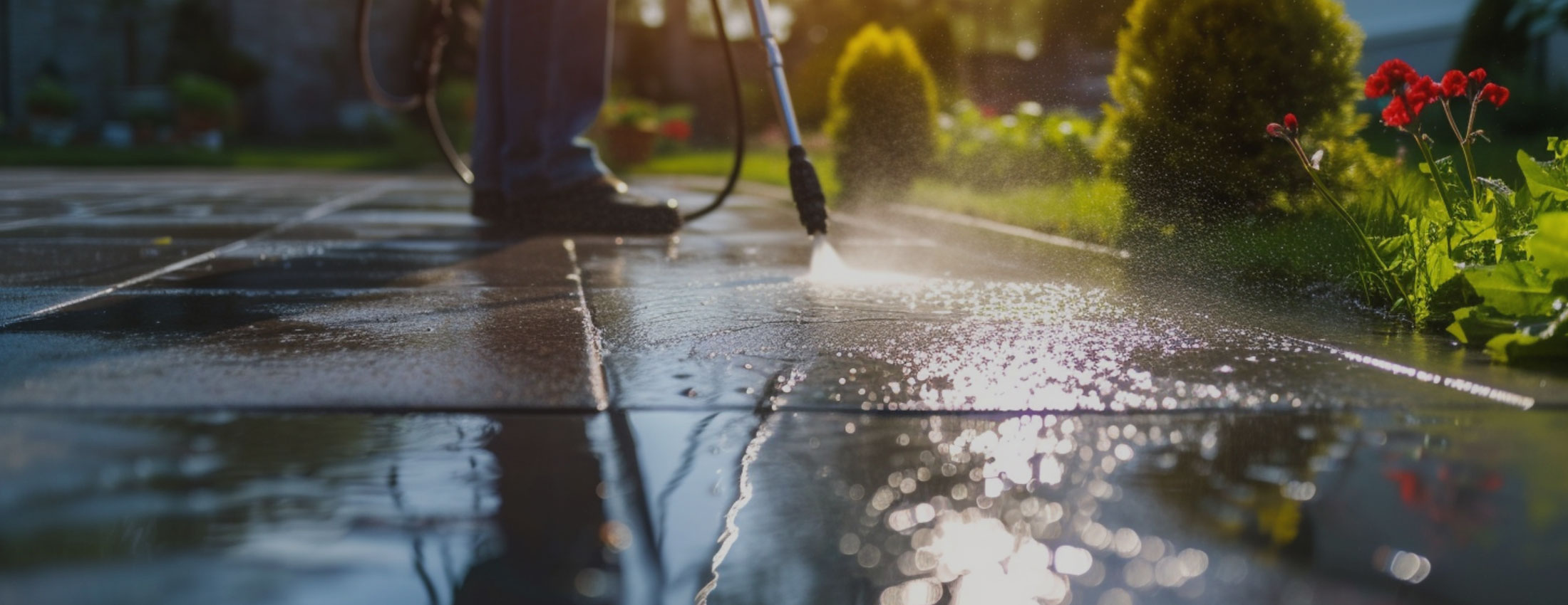 image of employee of pacific spray wash cleaning driveway